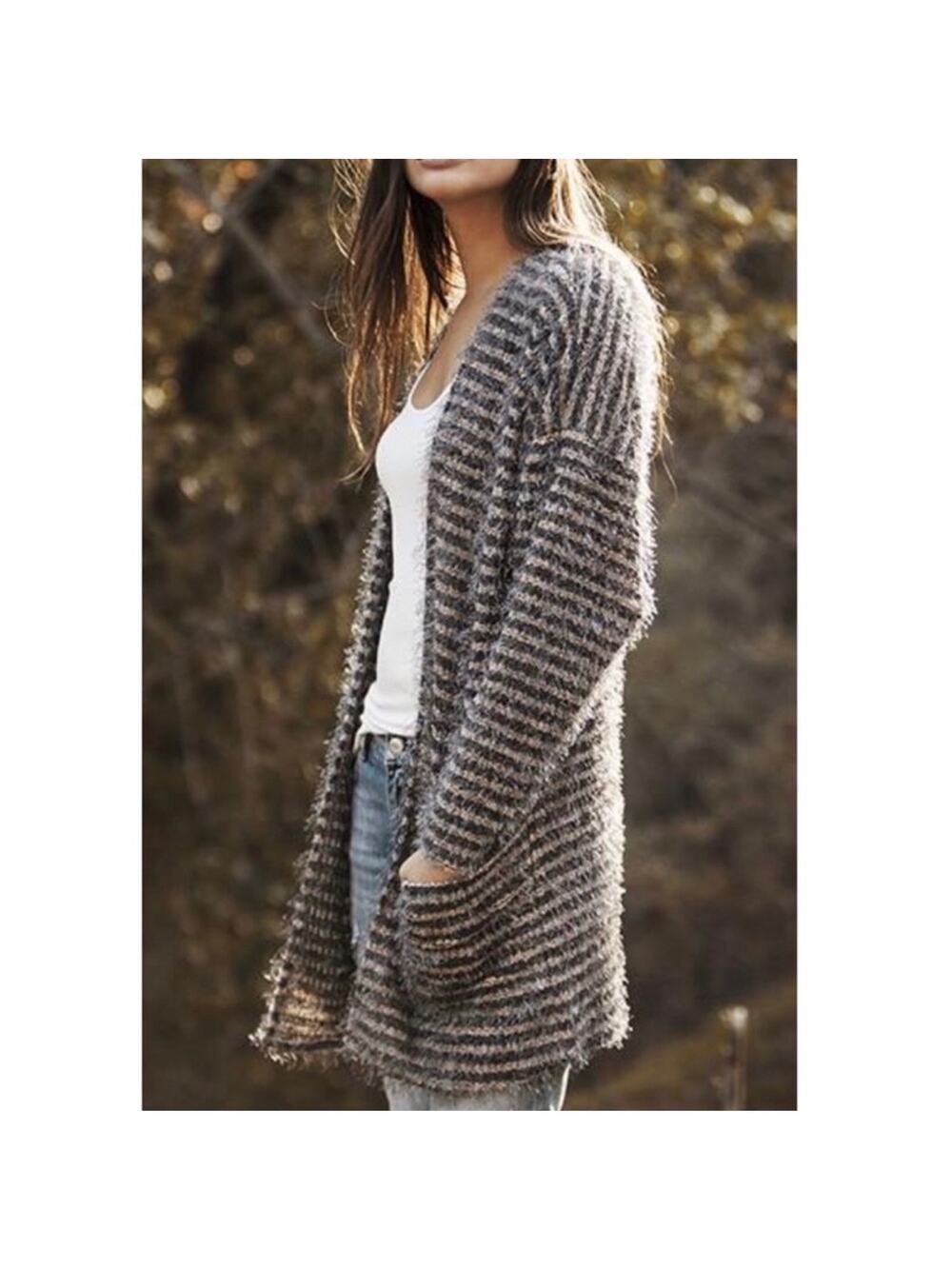 ASTARS Cupcakes Cardigan Blush Pink Gray Stripe Eyelash Pockets Long Size Small